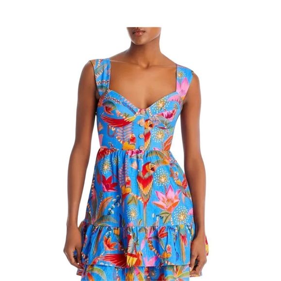 FARM Rio Dresses & Skirts - Farm Rio Blue Macaw Party Mini Dress Women's Size Medium
